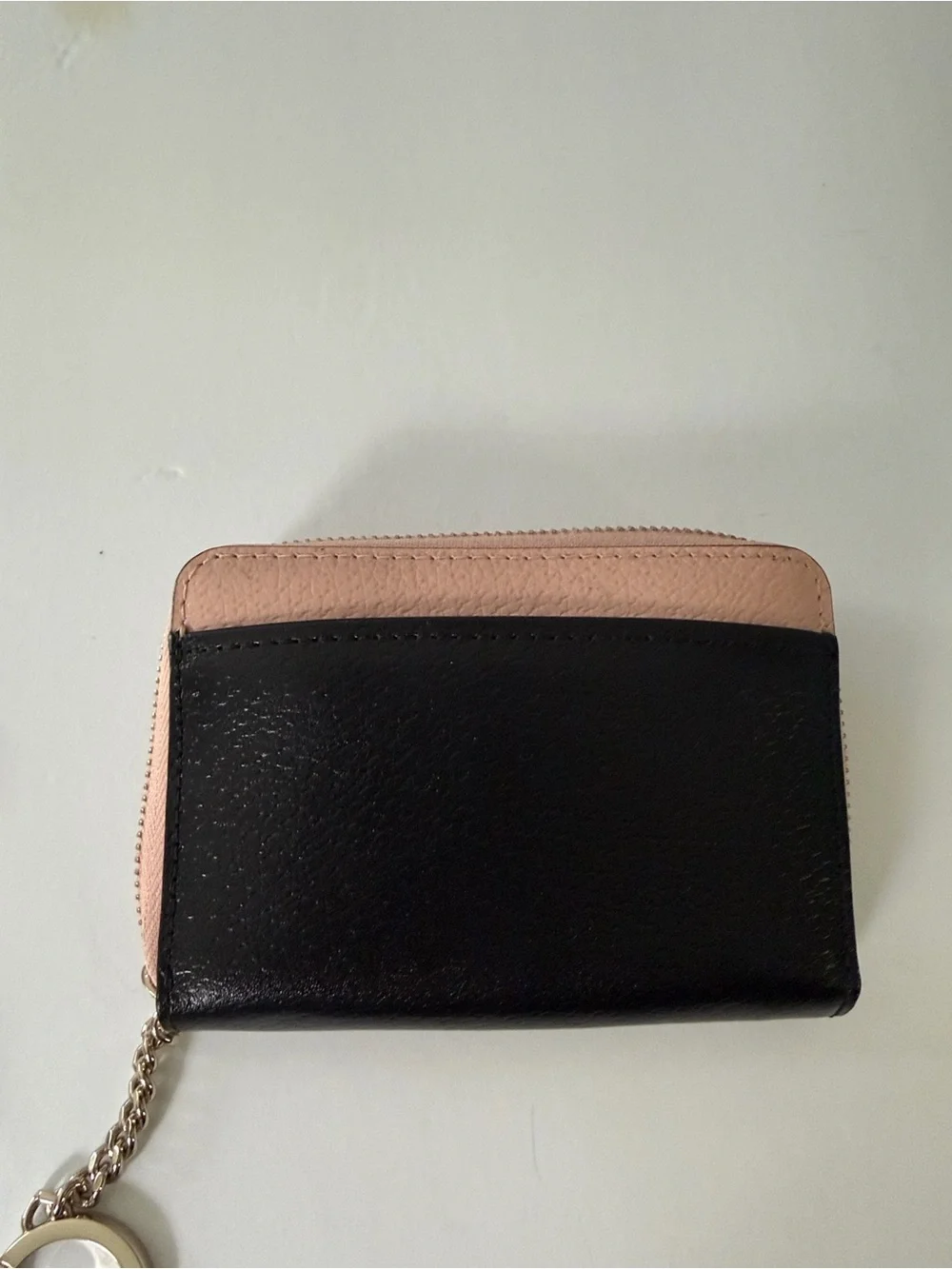 kate spade Pink and Black Leather Zip Card Wallet with Gold Keyring